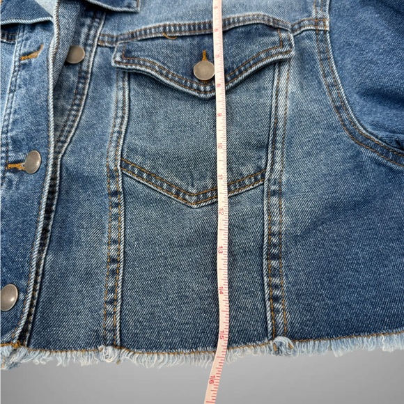 Blue Denim Cropped Jacket with Rhinestone Fringe Size Medium - Picture 6 of 8